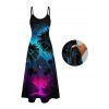 Gothic Couple Outfit Coconut Tree Starry Night Print Spaghetti Strap Long Dress and Shirt Set - Noir S | US 4