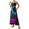 Gothic Couple Outfit Coconut Tree Starry Night Print Spaghetti Strap Long Dress and Shirt Set - Noir S | US 4