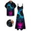 Gothic Couple Outfit Coconut Tree Starry Night Print Spaghetti Strap Long Dress and Shirt Set - Noir S | US 4