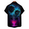Gothic Couple Outfit Coconut Tree Starry Night Print Spaghetti Strap Long Dress and Shirt Set - Noir S | US 4