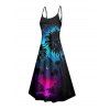 Gothic Couple Outfit Coconut Tree Starry Night Print Spaghetti Strap Long Dress and Shirt Set - Noir S | US 4