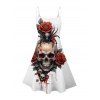 Gothic Couple Outfit for Halloween Skulls Spider Rose Print Mini Dress and Shirt Set - Rouge foncé S | US 4