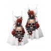 Gothic Couple Outfit for Halloween Skulls Spider Rose Print Mini Dress and Shirt Set - Rouge foncé S | US 4