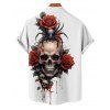 Gothic Couple Outfit for Halloween Skulls Spider Rose Print Mini Dress and Shirt Set - Rouge foncé S | US 4