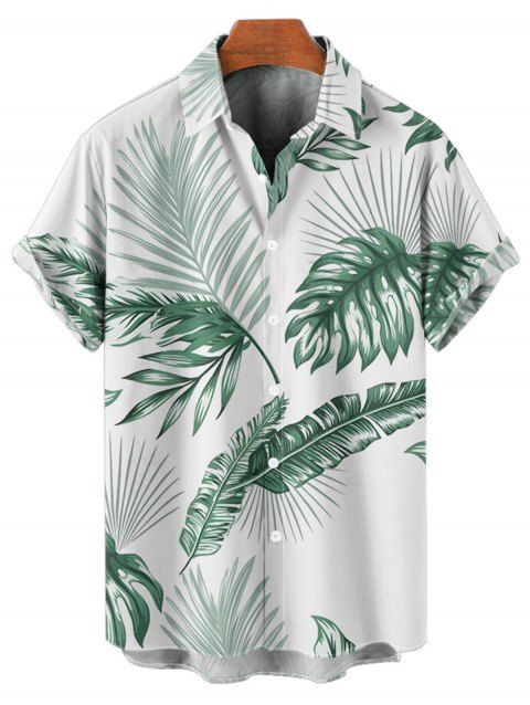 Chemise de vacances pour homme, chemise de plage boutonnée à imprimé feuilles tropicales