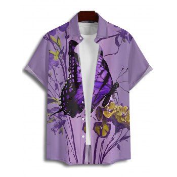 Vacation Couple Outfit Butterfly Floral Print Long Dress and Shirt Set
