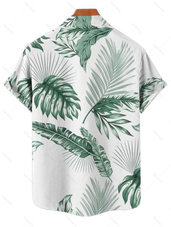 Chemise de vacances pour homme, chemise de plage boutonnée à imprimé feuilles tropicales - Vert profond 4XL