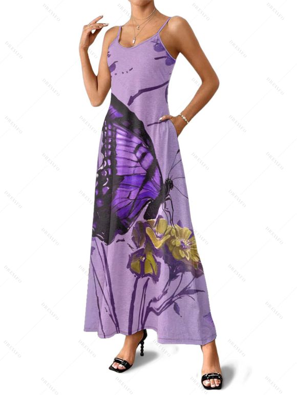 Vacation Couple Outfit Butterfly Floral Print Long Dress and Shirt Set - Pourpre S | US 4