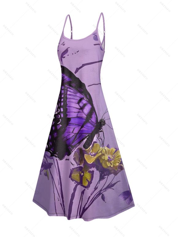 Vacation Couple Outfit Butterfly Floral Print Long Dress and Shirt Set - Pourpre S | US 4