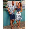Vacation Couple Outfit Marine Life Mermaid Ship Octopus Wave Pattern Ruched Bust Dress and Button Up Shirt Beach Matching Outfit - Bleu profond S | US 4