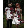 Gothic Couple Outfit Leaf Pattern Ruched Bust Sweetheart Neck A Line Mini Dress and Button Up Shirt Holiday Matching Outfit - multicolor A S | US 4