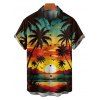 Beach Couple Outfit Sunset Coconut Tree Print Mini Dress and Shirt Vacation Set - Orange S | US 4