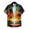 Beach Couple Outfit Sunset Coconut Tree Print Mini Dress and Shirt Vacation Set - Orange S | US 4