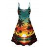 Beach Couple Outfit Sunset Coconut Tree Print Mini Dress and Shirt Vacation Set - Orange S | US 4