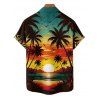 Beach Couple Outfit Sunset Coconut Tree Print Mini Dress and Shirt Vacation Set - Orange S | US 4
