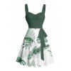 Robe de vacances pour la plage, imprimé feuilles tropicales, robe à ceinture froncée - Vert profond XXXXXL | US 20