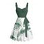 Robe de vacances pour la plage, imprimé feuilles tropicales, robe à ceinture froncée - Vert profond XXXXXL | US 20