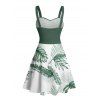 Robe de vacances pour la plage, imprimé feuilles tropicales, robe à ceinture froncée - Vert profond XXXXXL | US 20