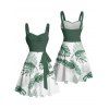 Robe de vacances pour la plage, imprimé feuilles tropicales, robe à ceinture froncée - Vert profond XXXXXL | US 20