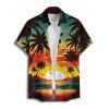 Chemise de plage boutonnée pour homme, imprimé cocotiers et coucher de soleil - Orange 5XL