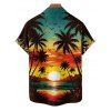 Chemise de plage boutonnée pour homme, imprimé cocotiers et coucher de soleil - Orange 5XL