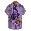 Chemise de vacances pour homme, boutonnée, imprimé floral et papillon - Pourpre 5XL