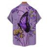 Chemise de vacances pour homme, boutonnée, imprimé floral et papillon - Pourpre 5XL