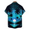Chemise de plage boutonnée pour homme, imprimé cocotiers et coucher de soleil - Bleu 5XL
