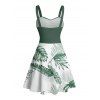 Vacation Couple Outfit for Beach Tropical Leaf Print Belt Dress and Shirt Set - Vert profond S | US 4