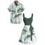 Vacation Couple Outfit for Beach Tropical Leaf Print Belt Dress and Shirt Set - Vert profond S | US 4