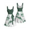 Vacation Couple Outfit for Beach Tropical Leaf Print Belt Dress and Shirt Set - Vert profond S | US 4
