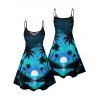 Beach Couple Outfit Sunset Coconut Tree Print Mini Dress and Shirt Vacation Set - Bleu S | US 4