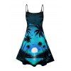 Beach Couple Outfit Sunset Coconut Tree Print Mini Dress and Shirt Vacation Set - Bleu S | US 4