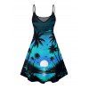 Beach Couple Outfit Sunset Coconut Tree Print Mini Dress and Shirt Vacation Set - Bleu S | US 4