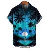 Beach Couple Outfit Sunset Coconut Tree Print Mini Dress and Shirt Vacation Set - Bleu S | US 4