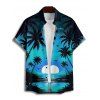 Beach Couple Outfit Sunset Coconut Tree Print Mini Dress and Shirt Vacation Set - Bleu S | US 4