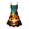 Beach Couple Outfit Sunset Coconut Tree Print Mini Dress and Shirt Vacation Set - Orange S | US 4
