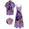 Vacation Couple Outfit Butterfly Floral Print Long Dress and Shirt Set - Pourpre S | US 4