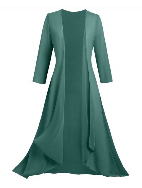 Open Front Chiffon Top Solid Color 3/4 Sleeve Long Coat