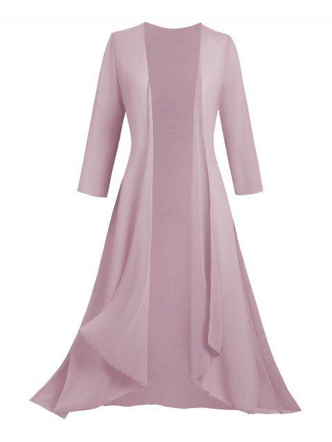 Open Front Chiffon Top Solid Color 3/4 Sleeve Long Coat