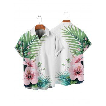 Men's Vacation Shirt Flower Leaf Print Button Up Shirt