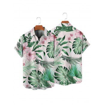 Men's Vacation Shirt Tropical Leaf Floral Print Button Up Shirt for Beach