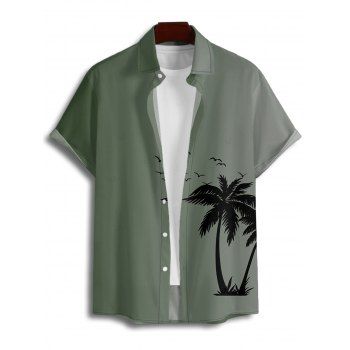 Vacation Couple Outfit for Beach Ombre Coconut Tree Print Mini Dress and Shirt Set