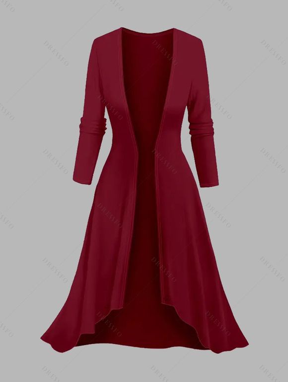 Ensemble robe à bretelles spaghetti et haut ouvert sur le devant à imprimé géométrique colorblock - Rouge foncé XXXXL | US 18
