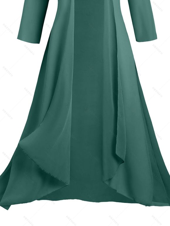 Open Front Chiffon Top Solid Color 3/4 Sleeve Long Coat - DEEP GREEN XXL | US 14