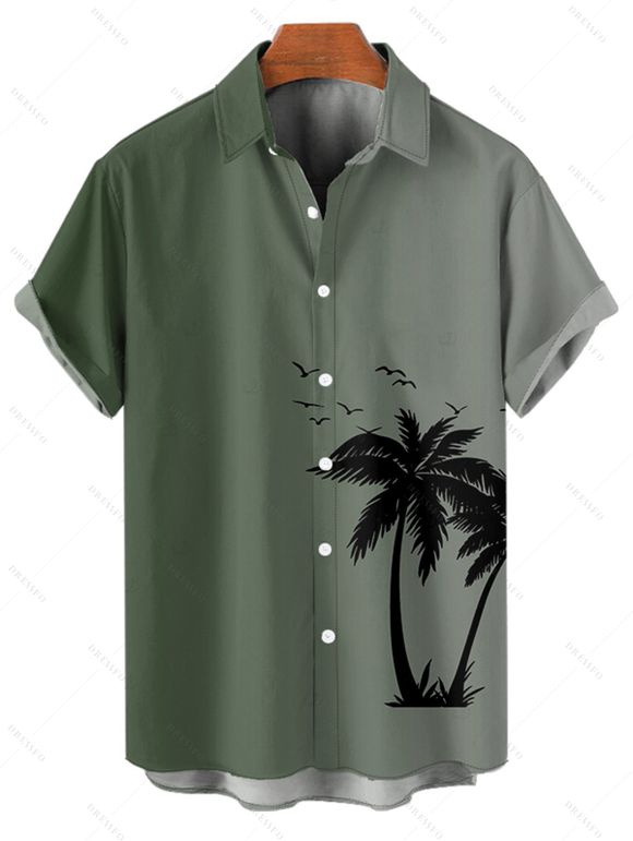 Chemise boutonnée à imprimé cocotiers ombré pour homme, idéale pour les vacances à la plage - Vert clair 5XL
