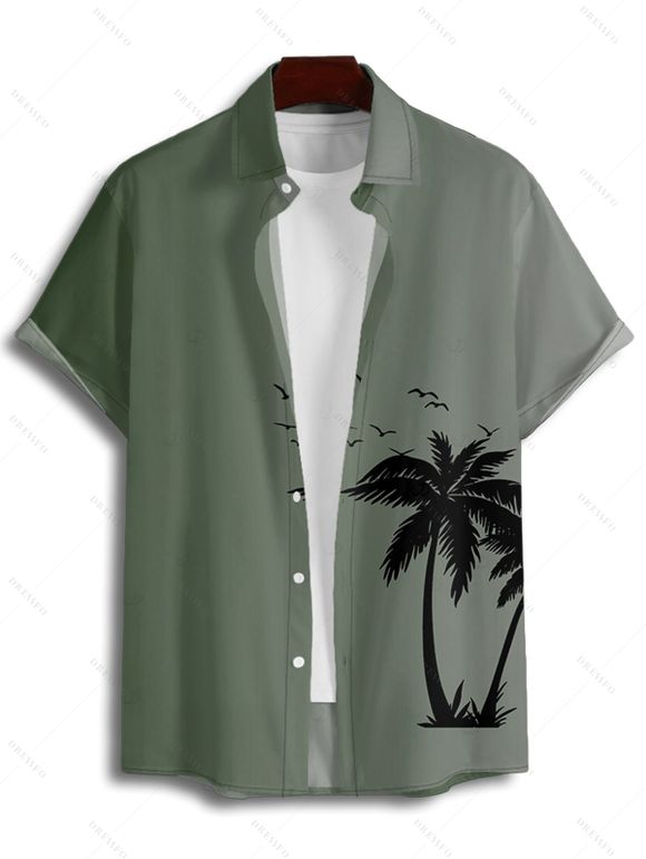 Chemise boutonnée à imprimé cocotiers ombré pour homme, idéale pour les vacances à la plage - Vert clair 5XL