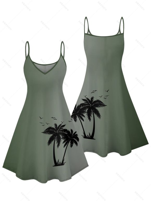 Vacation Couple Outfit for Beach Ombre Coconut Tree Print Mini Dress and Shirt Set - Vert clair S | US 4