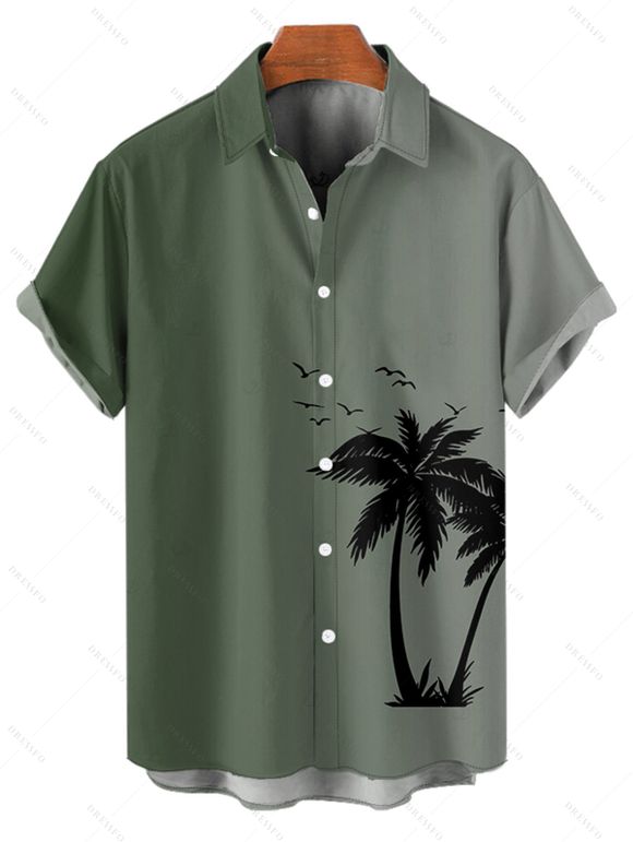 Vacation Couple Outfit for Beach Ombre Coconut Tree Print Mini Dress and Shirt Set - Vert clair S | US 4