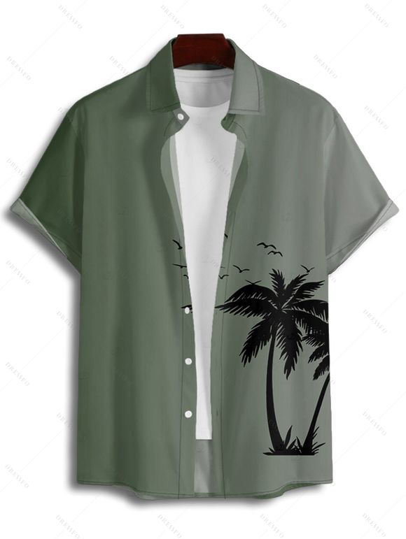 Vacation Couple Outfit for Beach Ombre Coconut Tree Print Mini Dress and Shirt Set - Vert clair S | US 4
